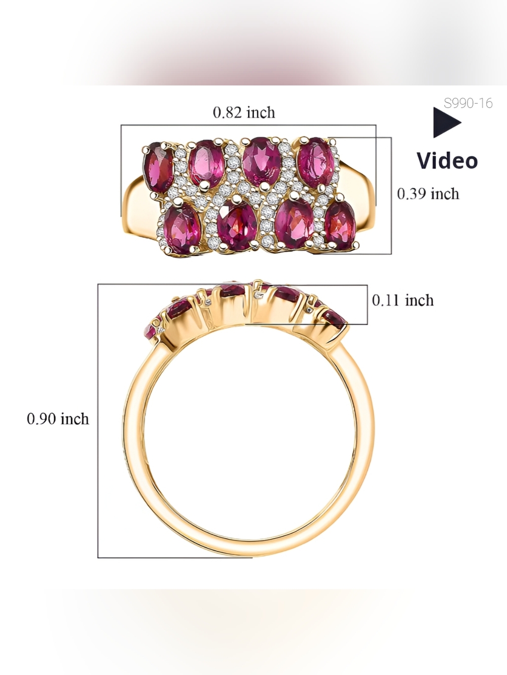 Stunning Garnet & Zircon double row ring, Sz.8, 18k YG - Picture 5 of 9